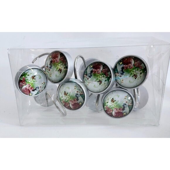 Rabbit Butterfly Flowers Shower Curtain Hooks Set of 12 - Picture 5 of 5